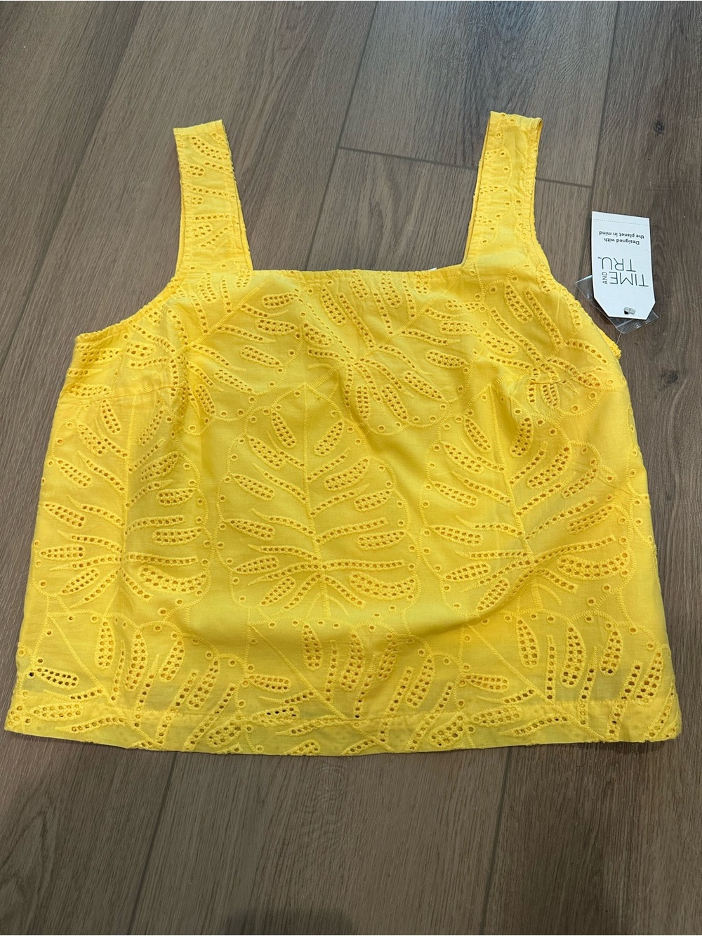 Time and Tru Yellow Eyelet Square-Neck Tank